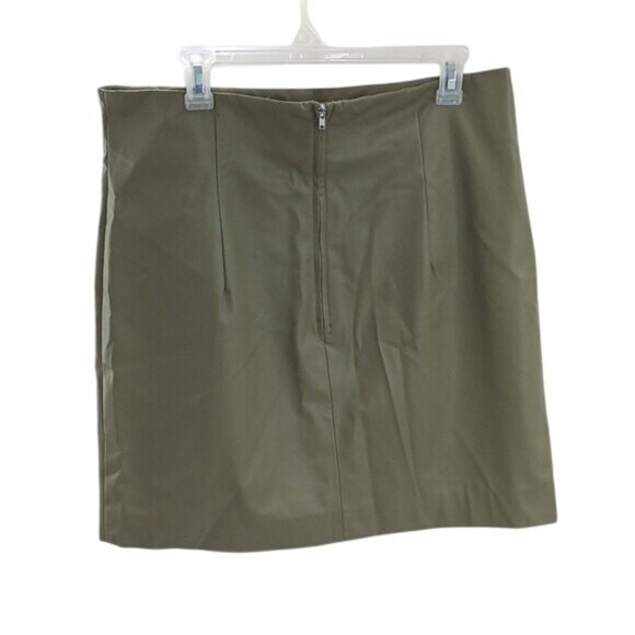 H&M Olive Green Skirt Womens Size 14 Knee Length Pencil Work Office Faux Leather - Picture 4 of 7